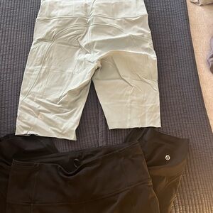 Lululemon Light Blue and Black Bike Shorts Set - w/ pockets & drawstring size 8